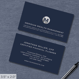Blue Silver Monogram Financial Business Card Visitenkarte