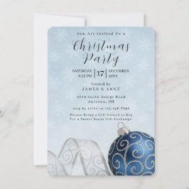 Blue & Silver Ornament Christmas Party Invitation Einladung
