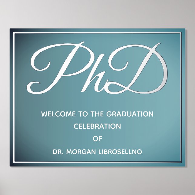 Blue Silver PhD Abschluss Willkommen Foliendrucke (Vorderseite)