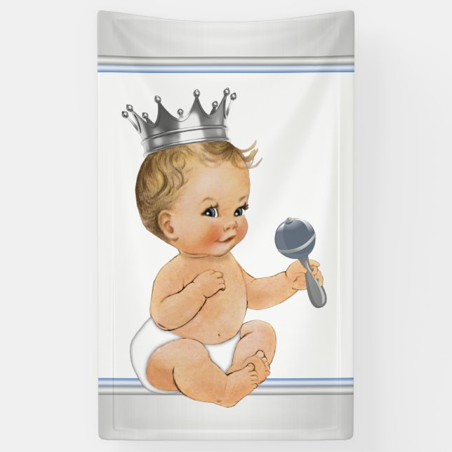 Blue Silver Prince Baby Dusche Banner (Vertikal)