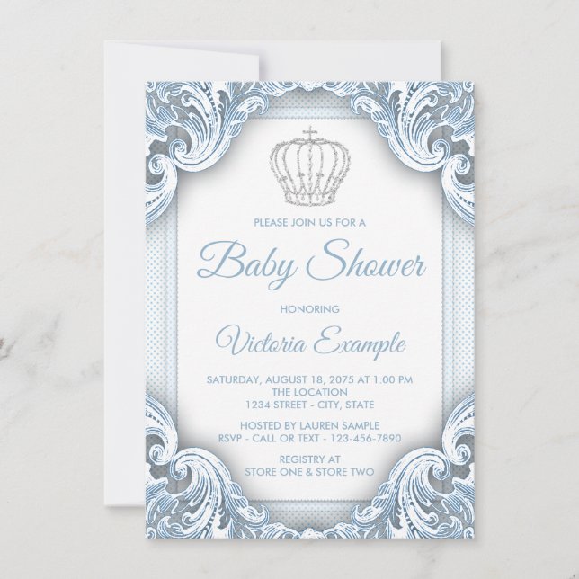 Blue Silver Prince Baby Dusche Einladungen (Vorderseite)