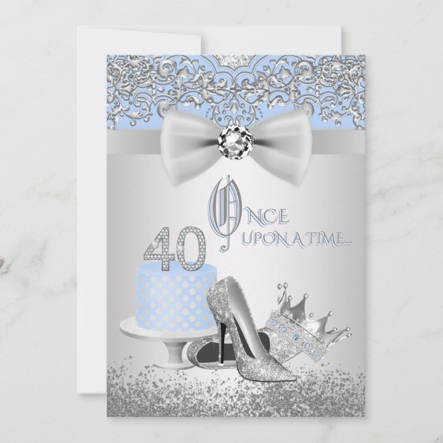 Blue Silver Princess 40e anniversaire Invitations (Devant)