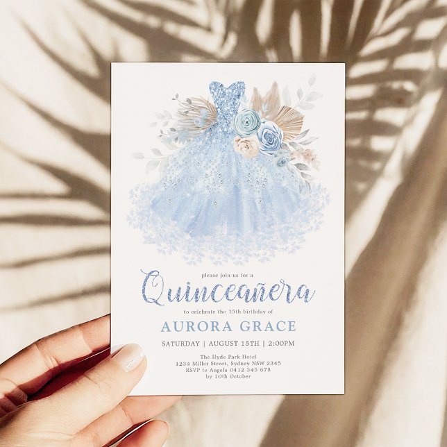 Blue Silver Quinceañera Kleid Mis Quince 15 Años Einladung (Von Creator hochgeladen)