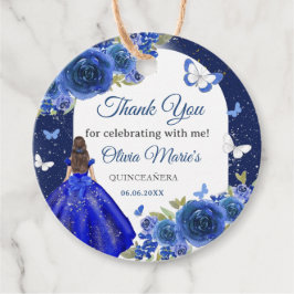 Blue Silver Rose Quinceanera Geburtstagsbegüterung Geschenkanhänger