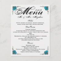 Blue Silver Rose Wedding Dinner Menu Vielen Dank