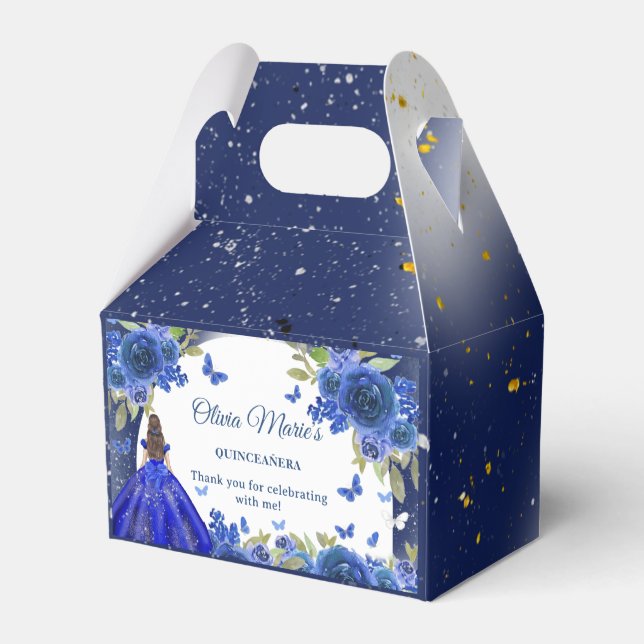 Blue Silver Rosen Quinceanera Geburtstag Geschenkschachtel (Rückseite)