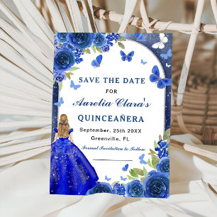 Blue Silver Rosen Quinceanera Save The Date