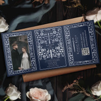 Blue Silver Royal Medieval Sword Wedding QR Code
