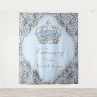 Blue Silver Royal Prince Baby Dusche Hintergrund Wandteppich