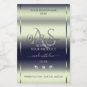 Blue Silver Shimmery Product Label Jewels Monogram Lebensmitteletikett