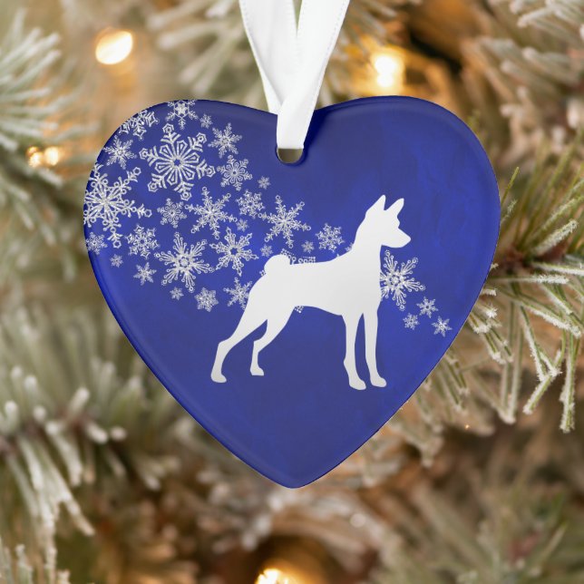 Blue Silver Snowflake Basenji Dog Ornament (Baum)