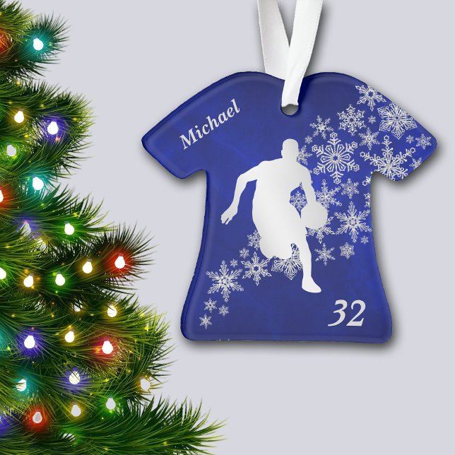 Blue Silver Snowflake Basketball Spieler Ornament (Von Creator hochgeladen)