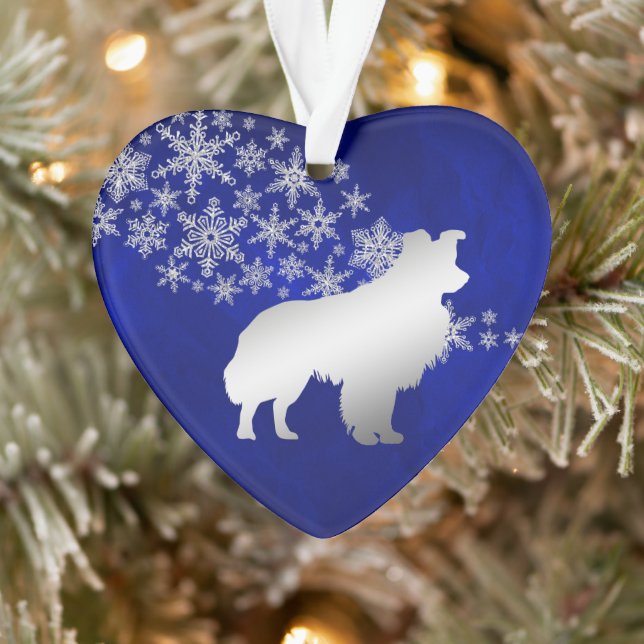 Blue Silver Snowflake Border Collie Dog Ornament (Baum)
