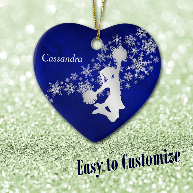 Blue Silver Snowflake Cheerleader Personalisiert Keramik Ornament (Von Creator hochgeladen)