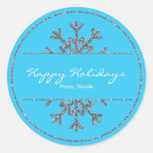 Blue & Silver Snowflake Holiday Winter Sticker