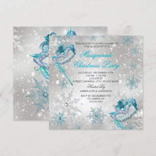 Blue Silver Snowflake Masquerade Weihnachtsfest Pa Einladung