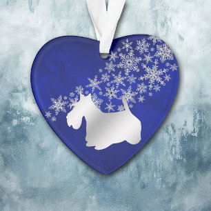 Blue Silver Snowflake Scottie Dog Ornament