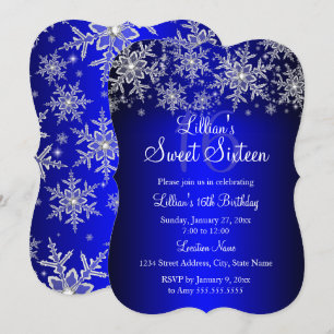 Blue Silver Snowflake Sweet 16 Einladung