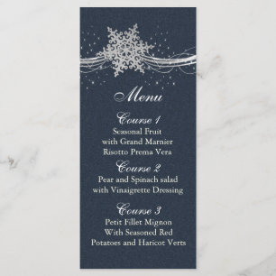 Blue Silver Snowflakes Carte menu mariage hiver