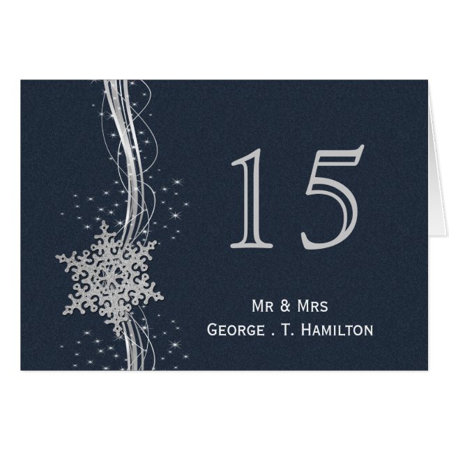 Blue Silver Snowflakes Hochzeit Tischnummern (Vorderseite (Horizontal))