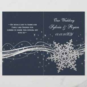 Blue Silver Snowflakes programmes de mariage pliés