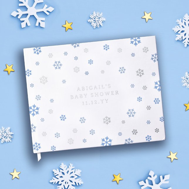 Blue Silver Snowflakes Winter Boy Baby Dusche Gästebuch (Von Creator hochgeladen)