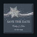 Blue Silver Snowflakes Winter save the Date Magnet<br><div class="desc">Blue Silver Snowflakes Winter wedding  save the date magnets. Matching products also available.</div>