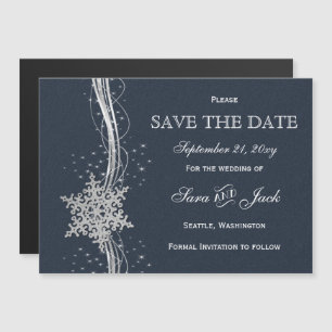 Blue Silver Snowflakes Winter Save the Date Magneteinladung