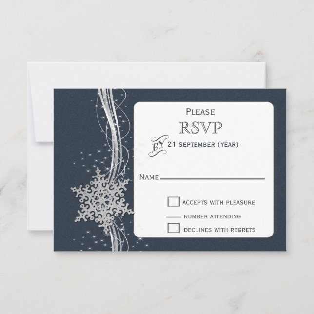 Blue Silver Snowflakes Winterhochzeit UAWG RSVP Karte (Vorderseite)