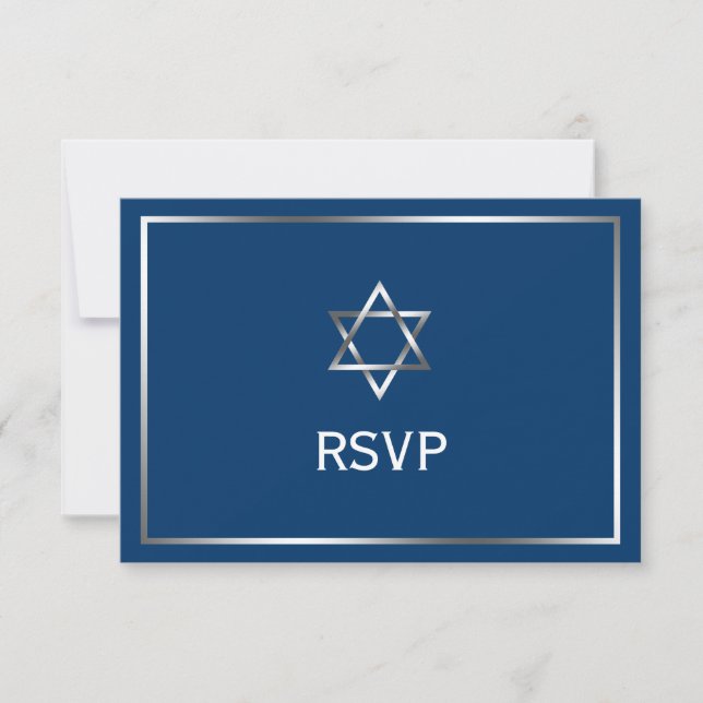 Blue Silver Star von David Bar Mitzvah UAWG RSVP Karte (Vorderseite)