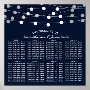 Blue Silver String Lights Moderne Hochzeitssitze Poster