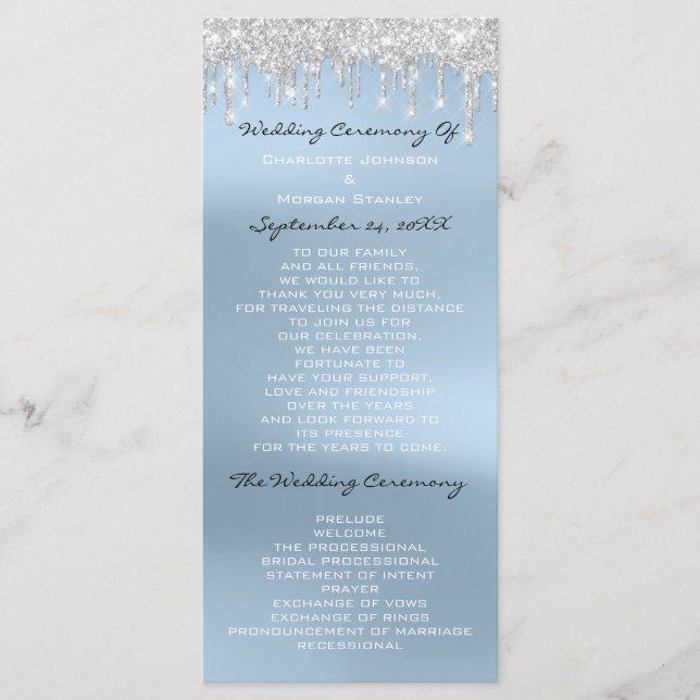 Blue Silver Tropfens Event Hochzeitskalender Programm (Vorderseite)