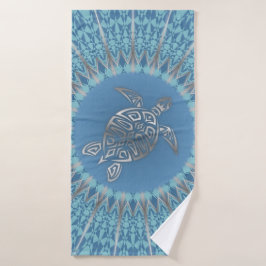 Blue Silver Turtle und Mandala Badehandtuch