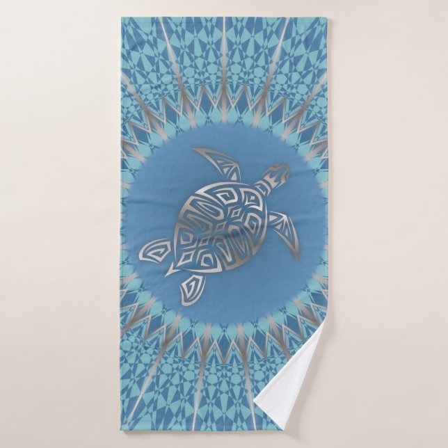 Blue Silver Turtle und Mandala Badehandtuch (Badehandtuch)