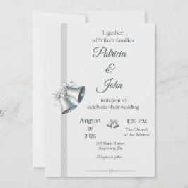 Blue Silver Wedding Bells Wedding Invitation Einladung