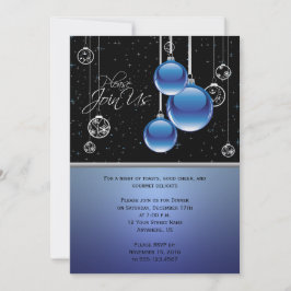 Blue Silver Weihnachtsschmuck auf Black Party Einladung