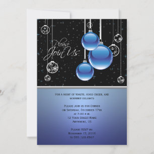 Blue Silver Weihnachtsschmuck auf Black Party Einladung