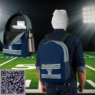Blue Silver White Sports Strike Jersey Teamname Bedruckter Rucksack