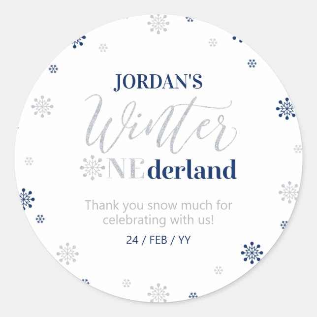 Blue Silver Winter onederland Vielen Dank für Ihre Runder Aufkleber (Vorderseite)