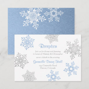 Blue Silver Winter Snowflake Hochzeitsempfang Begleitkarte