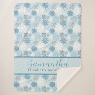 Blue & Silver Winter Snowflake Personalisierter Na Sherpadecke