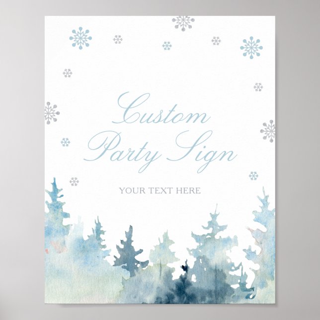 Blue & Silver Winter Wonderland Custom Party Signi Poster (Vorne)