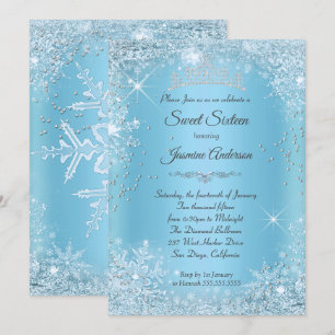 Blue Silver Winter Wonderland Sweet 16 Tiara Einladung