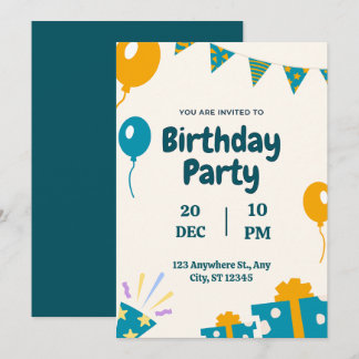Blue Simple Birthday Einladung
