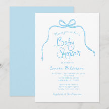 Blue Simple Bow Baby Shower Einladung