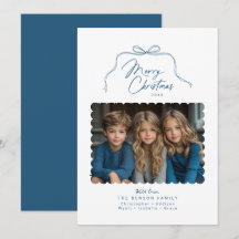 Blue Simple Bow Scallop Foto Weihnachtskarte