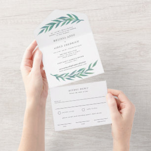 Blue Simple Branch Formal Wording Wedding All In One Einladung