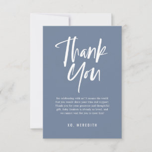 Blue Simple Calligraphy Gender Neutral Baby Shower Dankeskarte