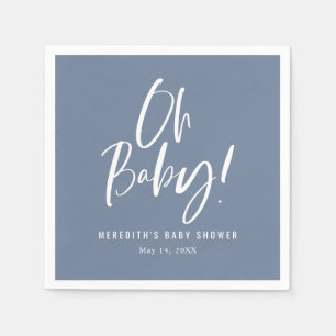 Blue Simple Calligraphy Gender Neutral Baby Shower Serviette