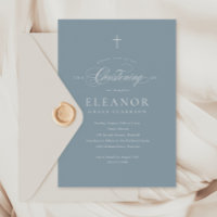 Blue Simple Elegance Cross Calligraphy Christening